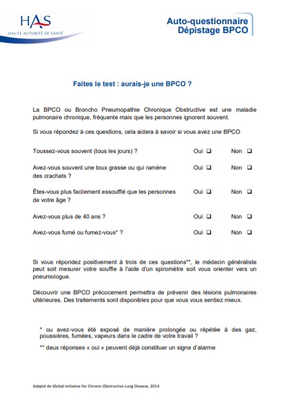 Questionnaire depistage BPCO